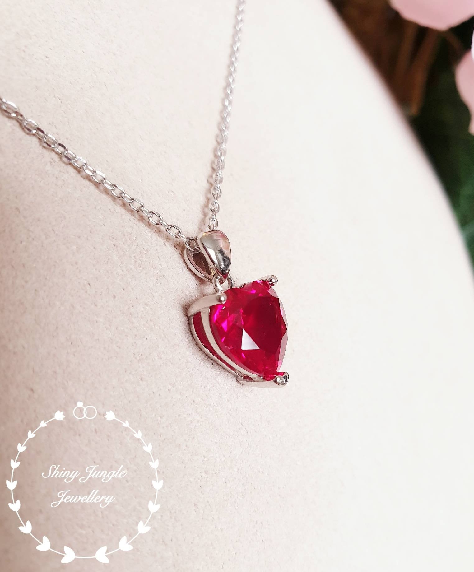 Ruby Necklace, 10*10 mm Heart cut Genuine Lab Grown Pigeons Blood Ruby