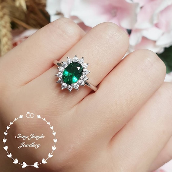 3.0tcw Oval Emerald and Diamond Accent Engagement Ring 14K