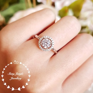 Bague Halo Diamond, Bague de fiançailles en diamant rond de 1 carat 1 carat 6 mm, Bague de promesse simulante en diamant, Cadeau en pierre de naissance d’avril