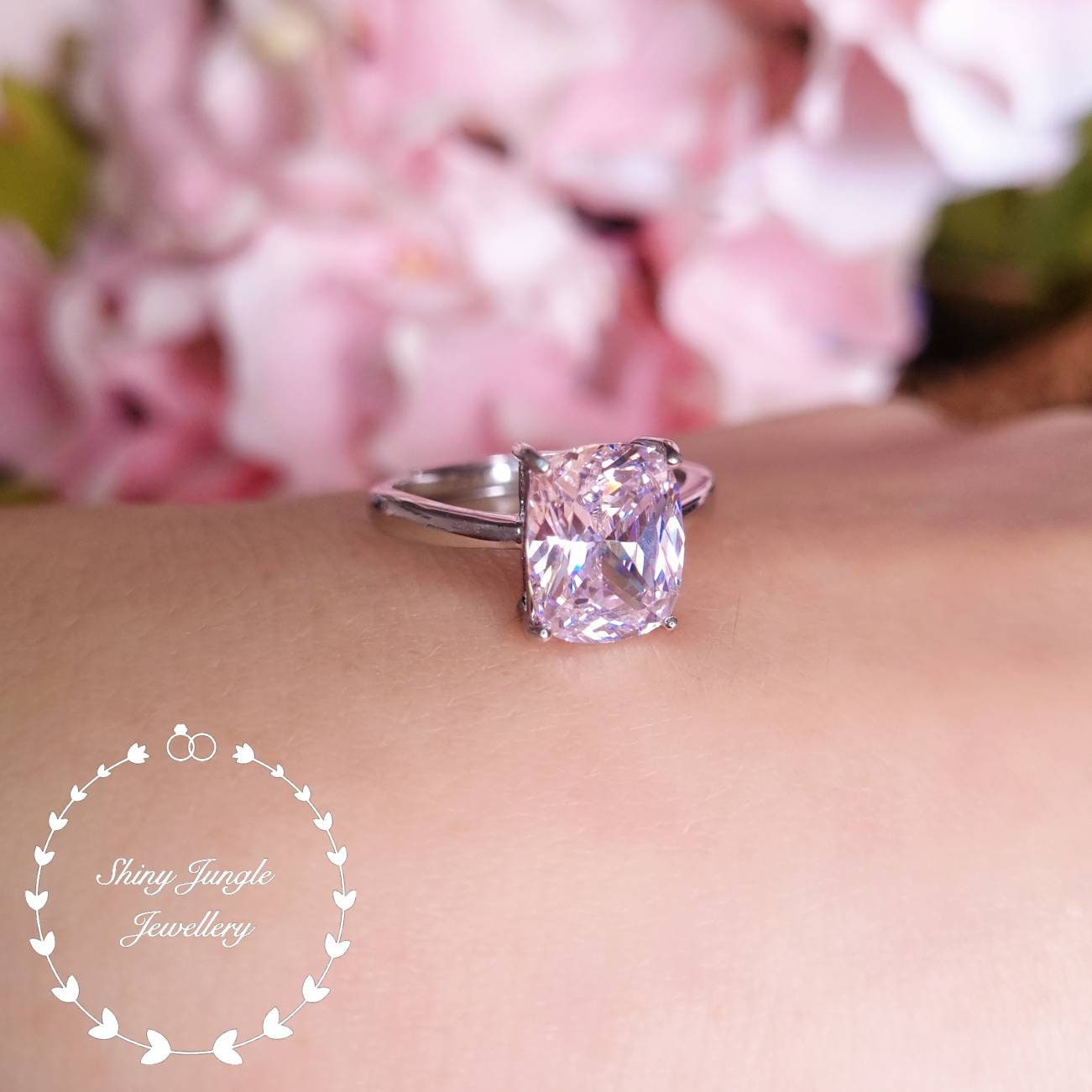 Pink Diamond Ring, Simple Solitaire Engagement Ring, 3 Carats Cushion Cut  Fancy Pink Diamond Simulant Ring, Pastel Pink Diamond Promise Ring 