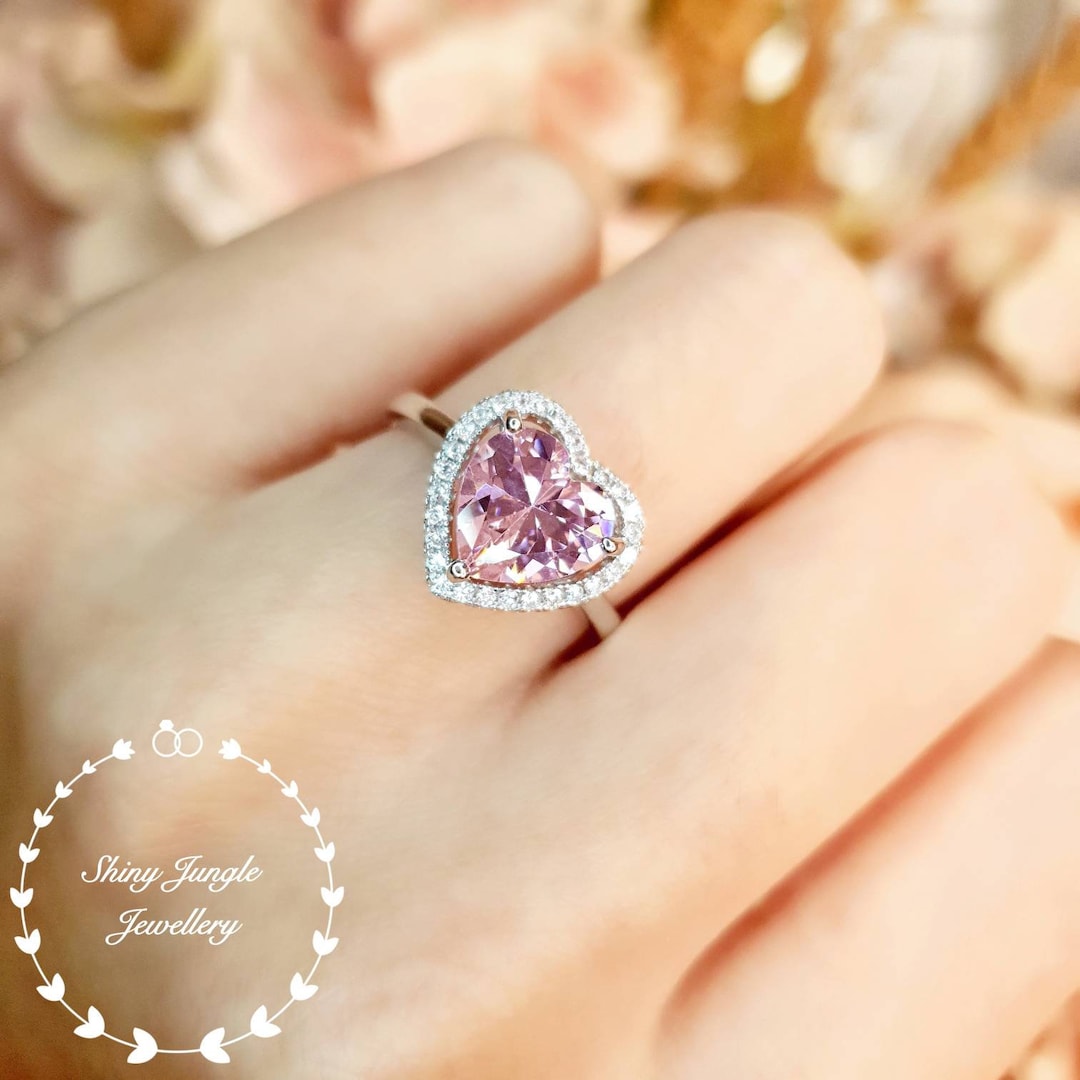 Designer Unique White & Pink Diamonds Heart Ring for Women 14K White Gold  1ct 802725