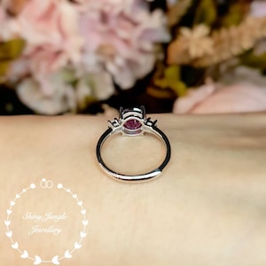 Alexandrite Ring, 2 carats 8 mm Round Cut Alexandrite Three Stone Engagement Ring, June Birthstone Promise Ring, Colour Changing Gemstone image 6