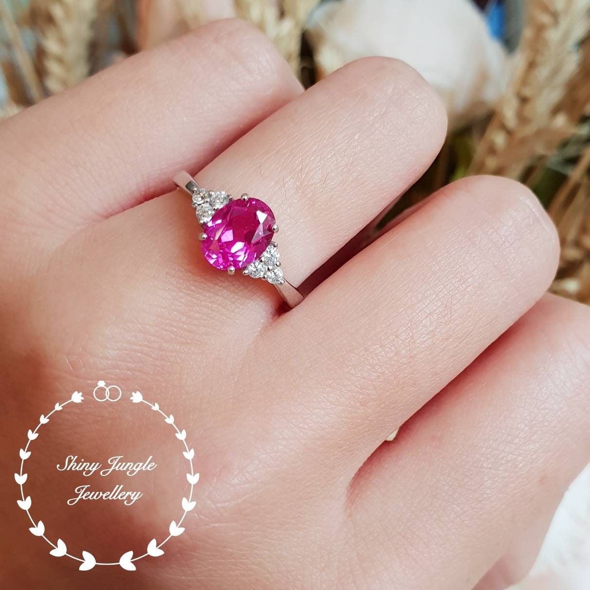 1.51 ctw Hot Pink Sapphire and Diamond Ring in 14k white gold (SSR-5945)