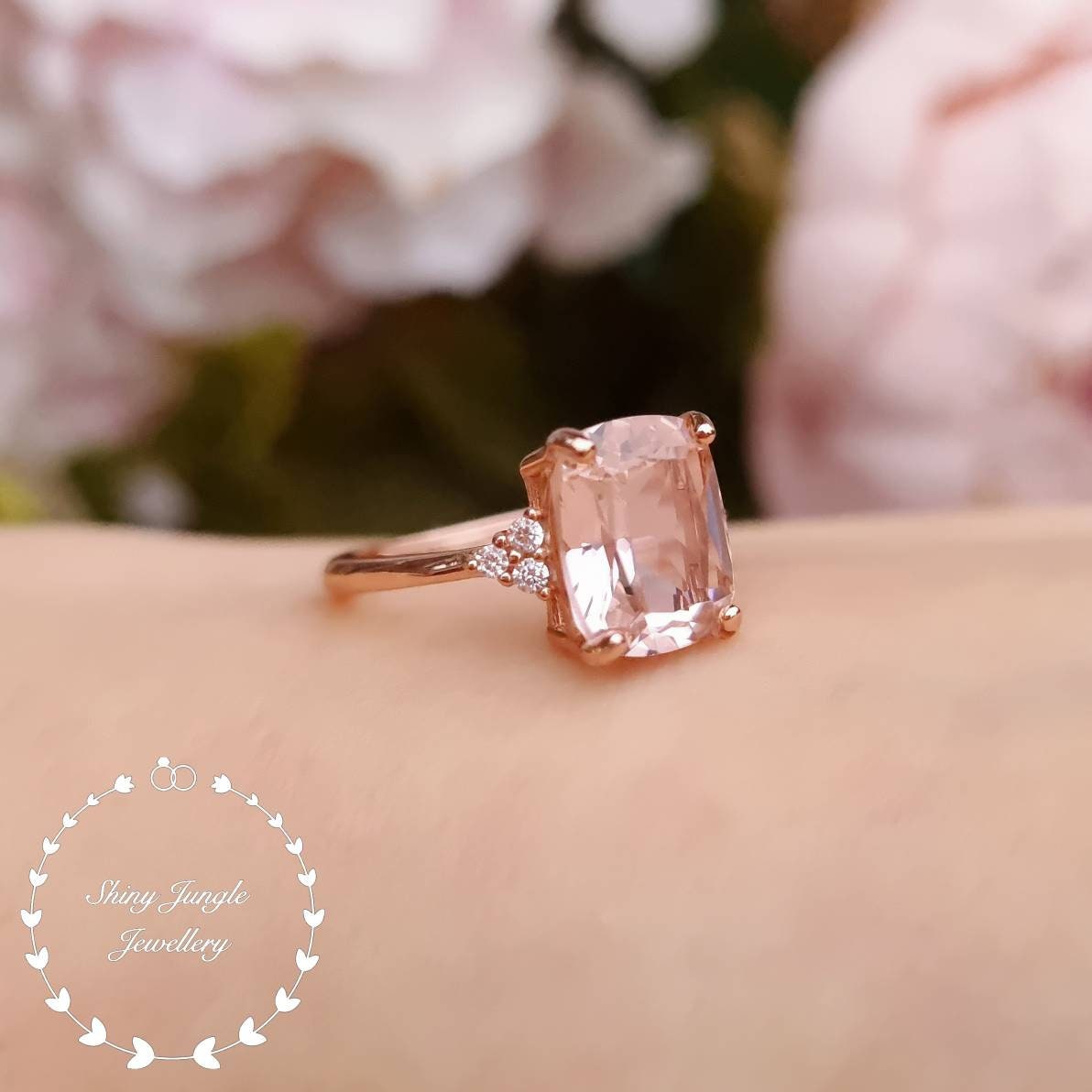 Morganite Engagement Ring Set, Cushion Cut Peach Pink Morganite Wedding Ring  Set, 14K White Gold Halo Pave 1.76 Carat Certified Handmade