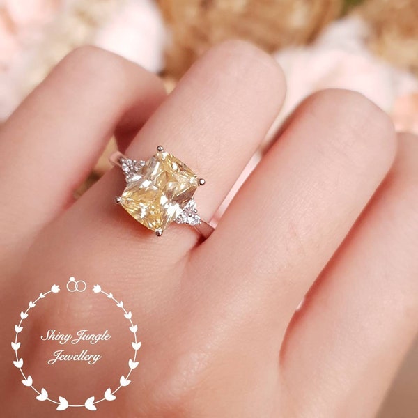 Yellow diamond Ring, engagement ring, 3 carats cushion cut fancy yellow diamond simulant ring, pastel yellow diamond promise ring