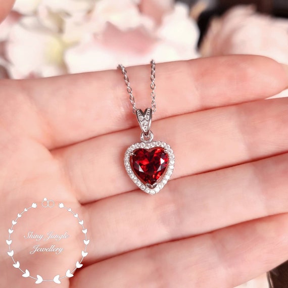 Buy Enchanted Disney 6.0mm Heart-Shaped Garnet Stone Love Necklace With  Chain16” SJ10266 Free Shipping- Shopneez Jewelry