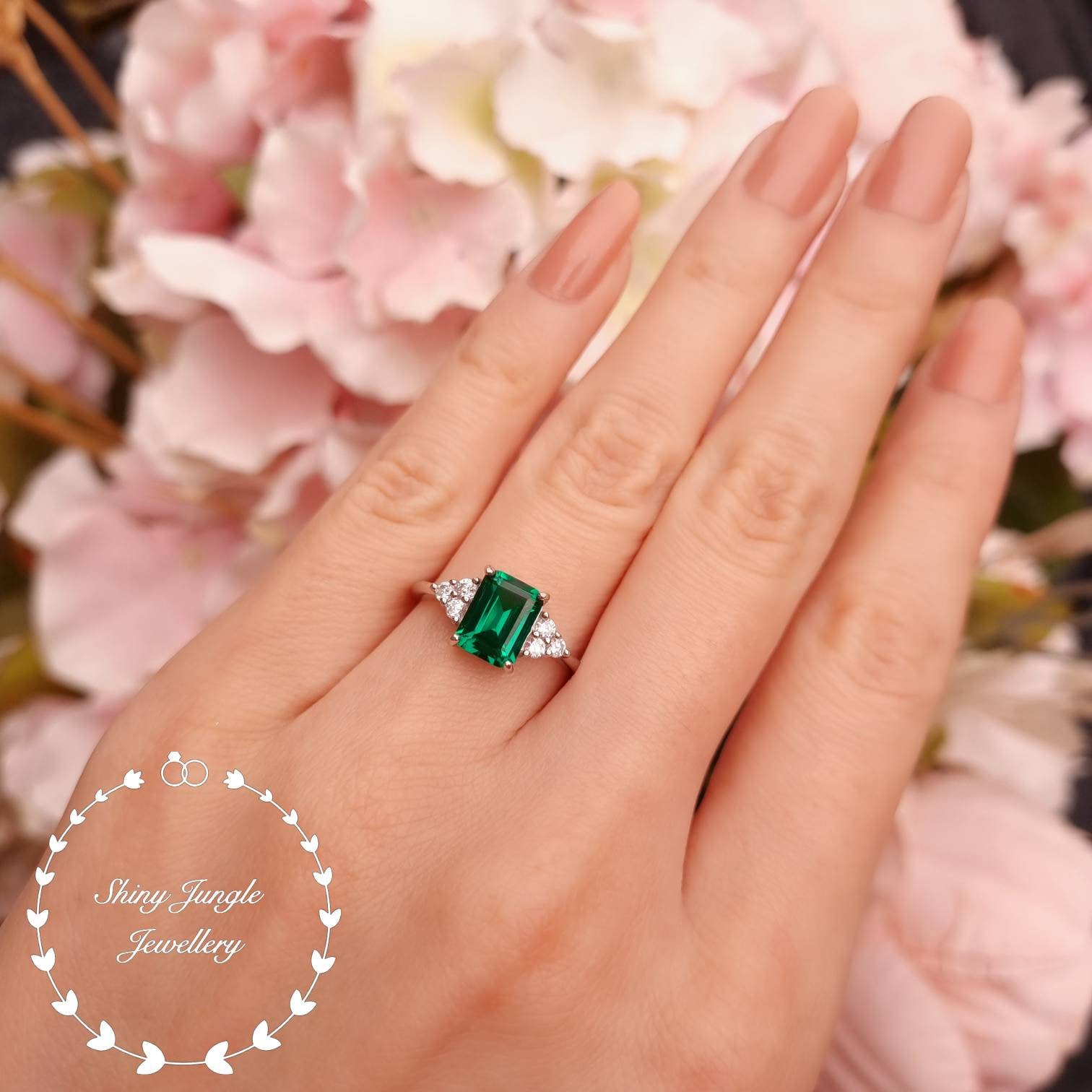 1.57ct Emerald Genuine Rose Gold Ring- Rectangle Emerald Minimalist Ring-  Simple East West Solitaire Ring- May Birthstone Bezel OOAK Ring