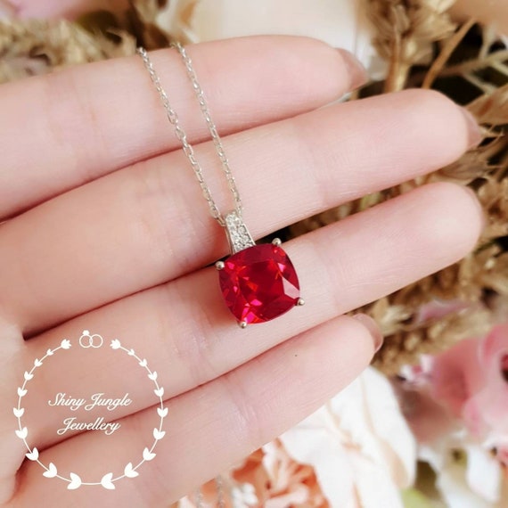 Lab Created Ruby Necklace With Sterling Silver Box Chain Hydrothermal Ruby  Necklace Synthetic Ruby Lab Created Gemstone - Etsy