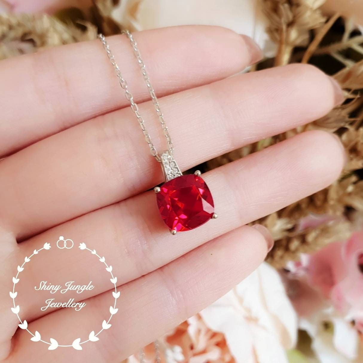 Forever Facets Lab Grown Diamond and Created Ruby Necklace in Sterling  Silver, Adult Female - Walmart.com