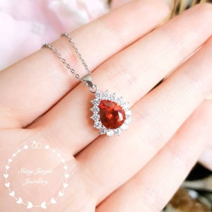 Halo Teardrop Granat Anhänger, Pear Cut 7 * 9 mm Orangy Red Granat Halskette, Januar Birthstone Anhänger