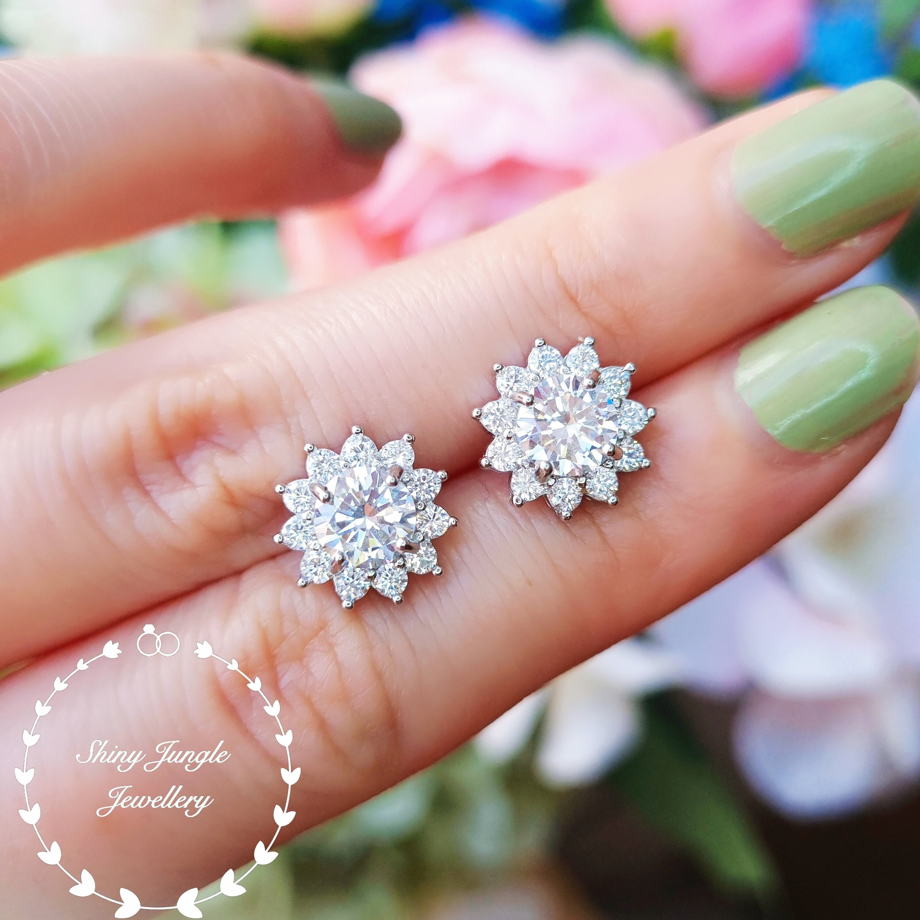 Diamond flower studs discount