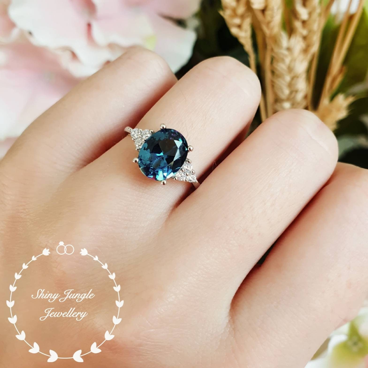 London Blue Oval Topaz Ring, Three Stone Style Promise Ring, Lab Topaz  Engagement Ring, White Gold Plated Sterling Silver,blue Gemstone Ring - Etsy