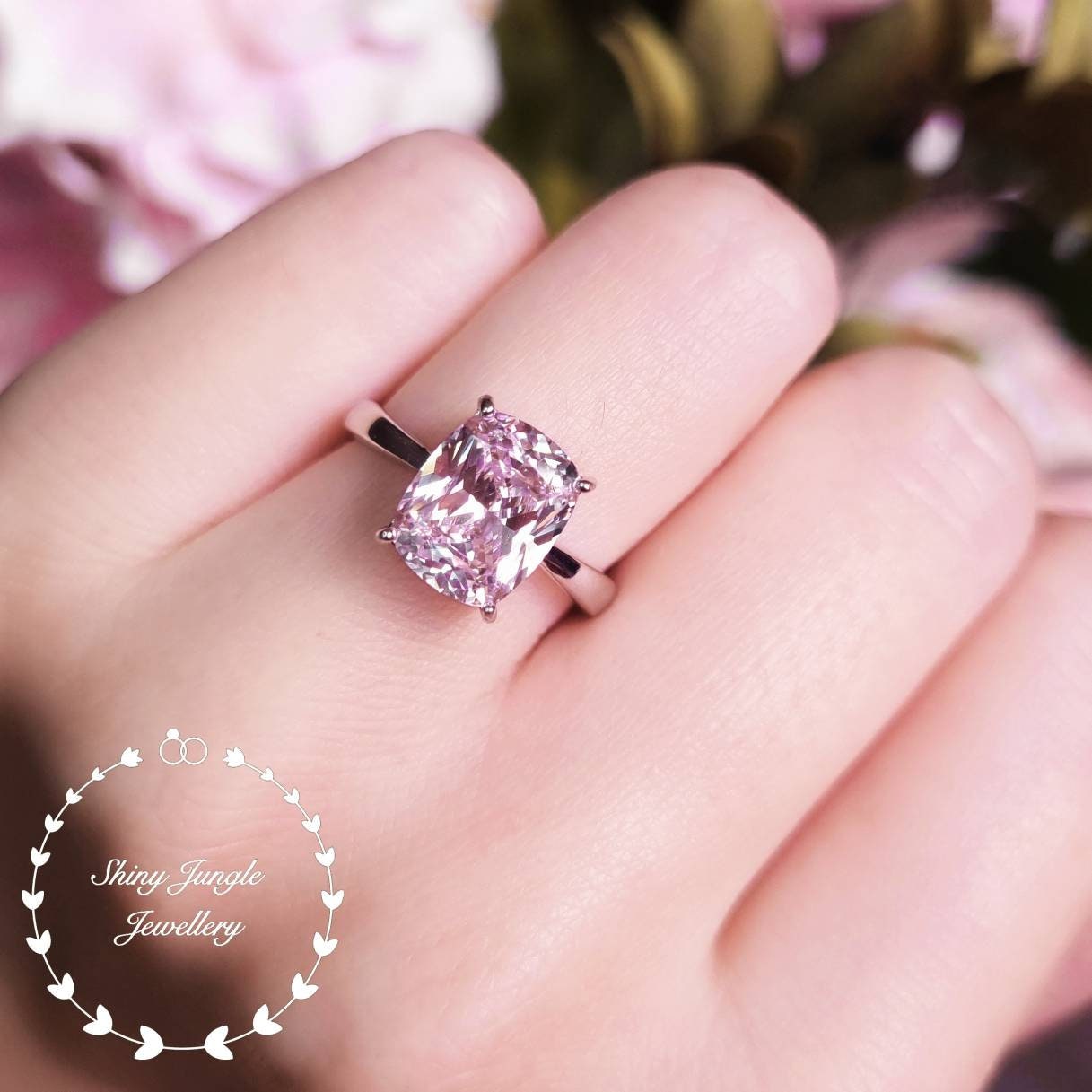 Pink Diamond Ring, Simple Solitaire Engagement Ring, 3 Carats Cushion Cut  Fancy Pink Diamond Simulant Ring, Pastel Pink Diamond Promise Ring 