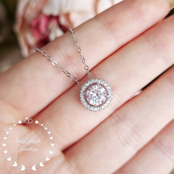 1.00ct Diamond Halo Pendant, Classic Round Cut Diamond Necklace, 925 S –  Infinity Diamond Jewellery