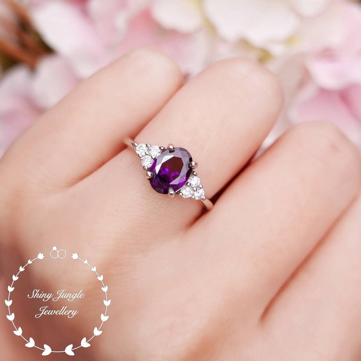 Amethyst Ring, Natural Amethyst Ring, February Birthstone, Promise Ring, February Ring, Purple Vintage Ring, Solid Silver Ring, Amethyst White Gold