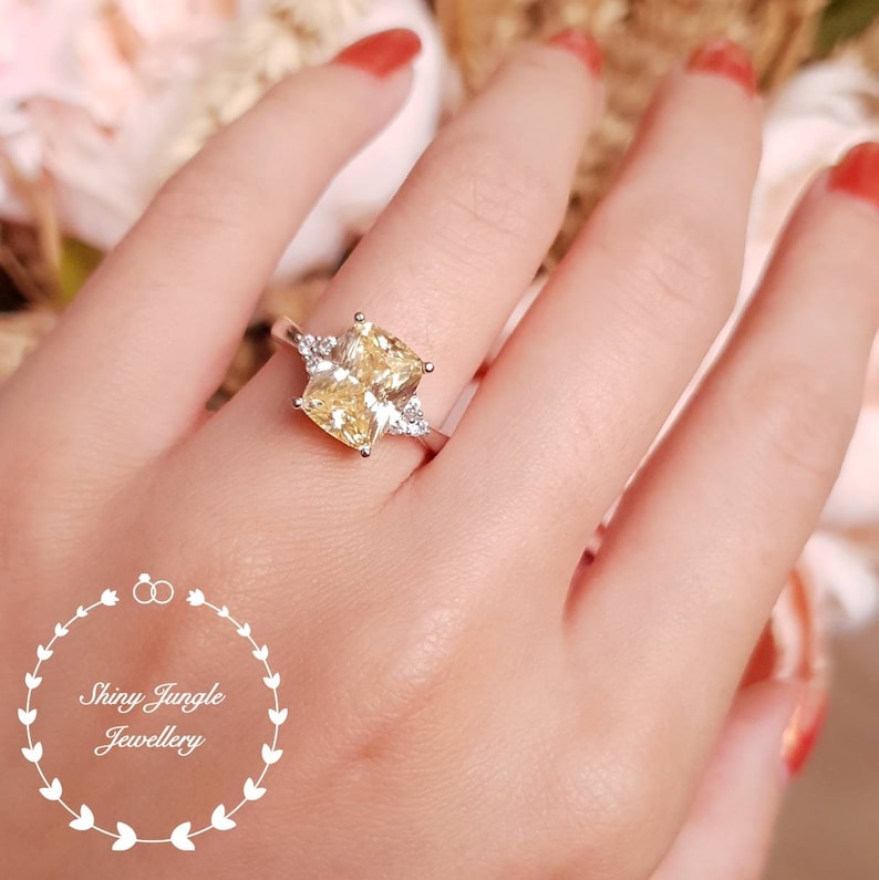 Yellow diamond ring engagement ring pastel yellow ring yellow diamond promise ring 3 carats cushion cut fancy yellow diamond ring