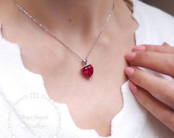 ハートカットルビーネックレス、10×10mm ハートカット 本物のラボ