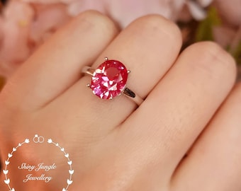 Rare Padparadscha Sapphire Solitaire Engagement ring, Genuine Lab Grown Oval 3 Carats 8*10 Sunset Orangy Pink Sapphire, September Birthstone