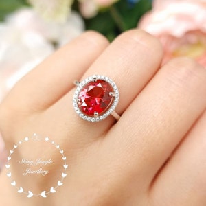 Anello di fidanzamento con zaffiro Padparadscha coltivato in laboratorio autentico raro, Halo moderno 3 carati taglio ovale, anello di promessa di zaffiro rosa arancione tramonto,