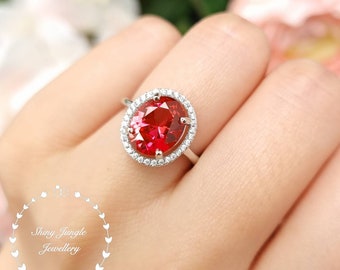 Rare Genuine Lab Grown Padparadscha Sapphire Engagement ring, Modern Halo 3 Carats Oval Cut, Sunset Orangy Pink Sapphire Promise Ring,