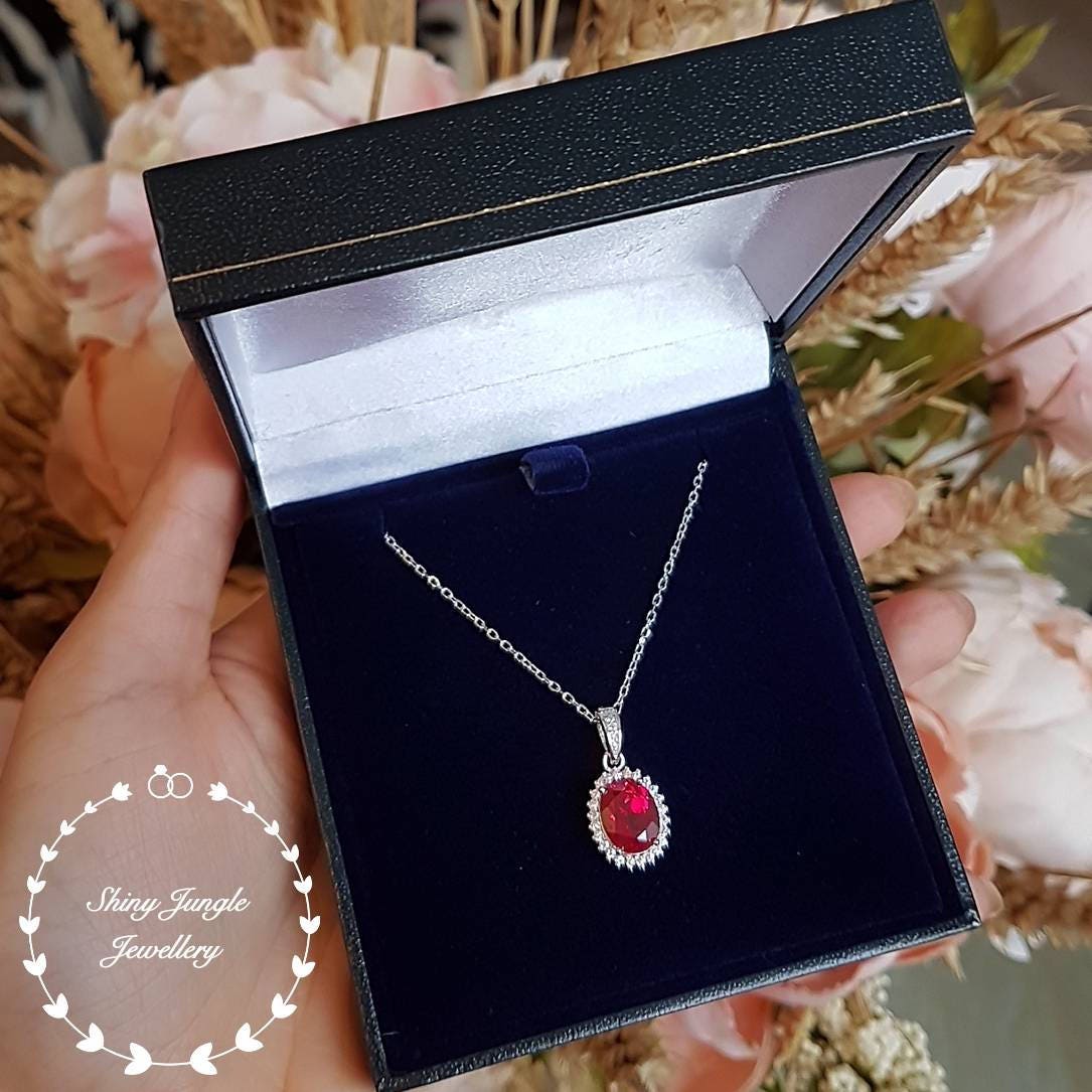 Royal Halo Genuine Lab Grown Ruby Necklace 3 Carats 810 Mm - Etsy UK