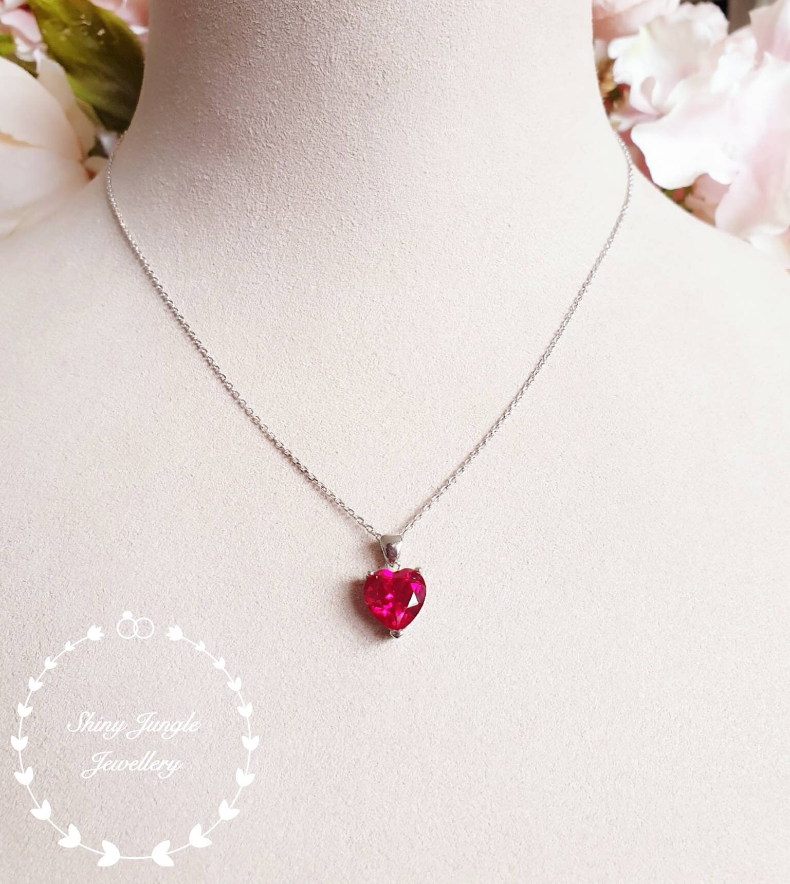 Ruby Necklace, 10*10 mm Heart cut Genuine Lab Grown Pigeons Blood Ruby ...
