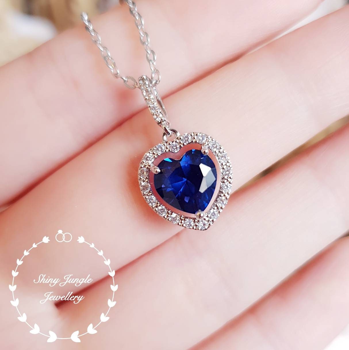 Heart shaped Royal Blue sapphire necklace, September birthstone pendant