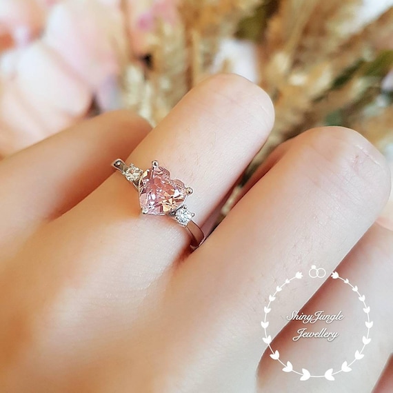 Morganite Engagement Ring Heart Shaped Morganite Solitaire Etsy