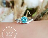 Dainty Swiss blue topaz ring, round lab blue topaz engagement ring, white gold plated sterling silver, blue gemstone ring, aquamarine ring