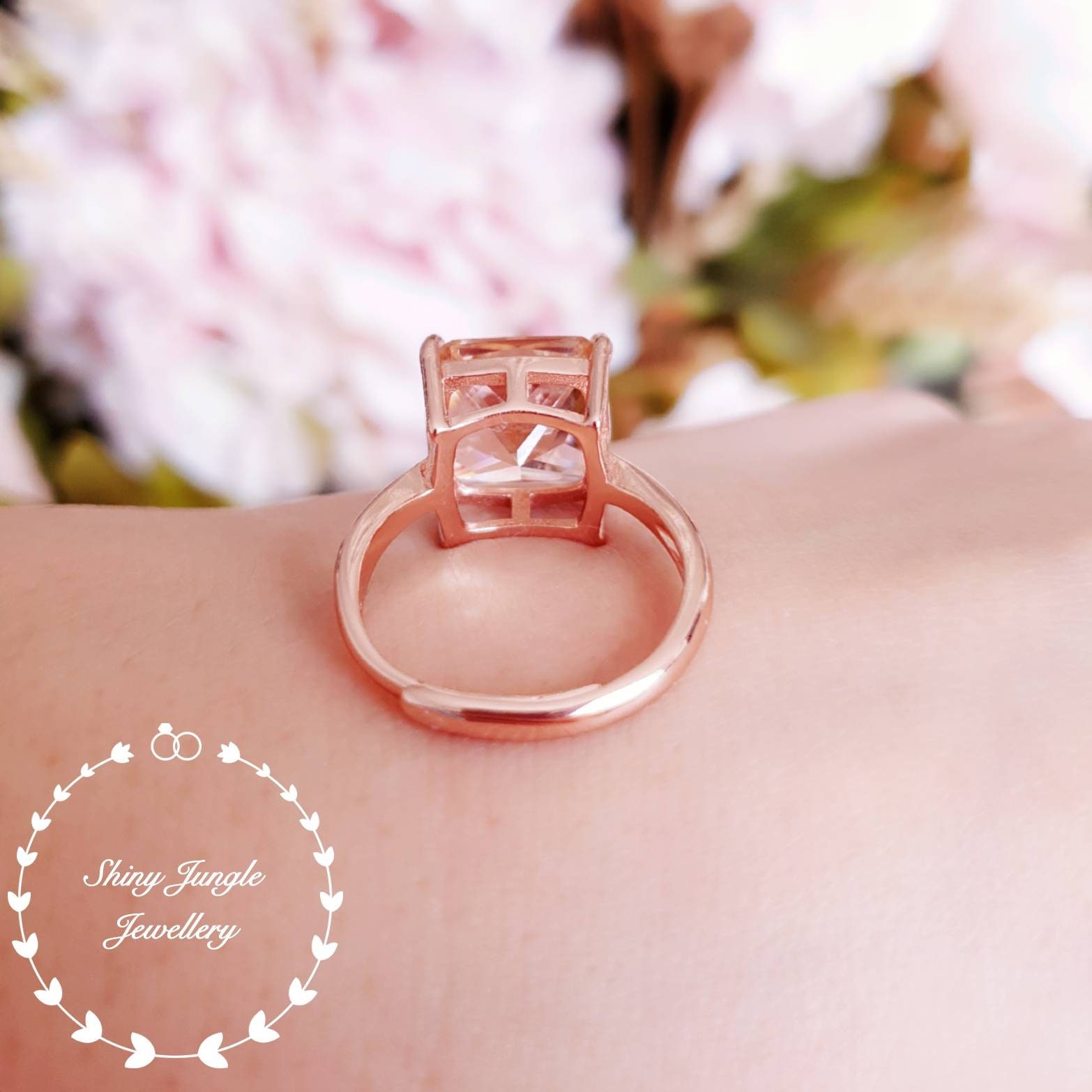 Square morganite shop ring