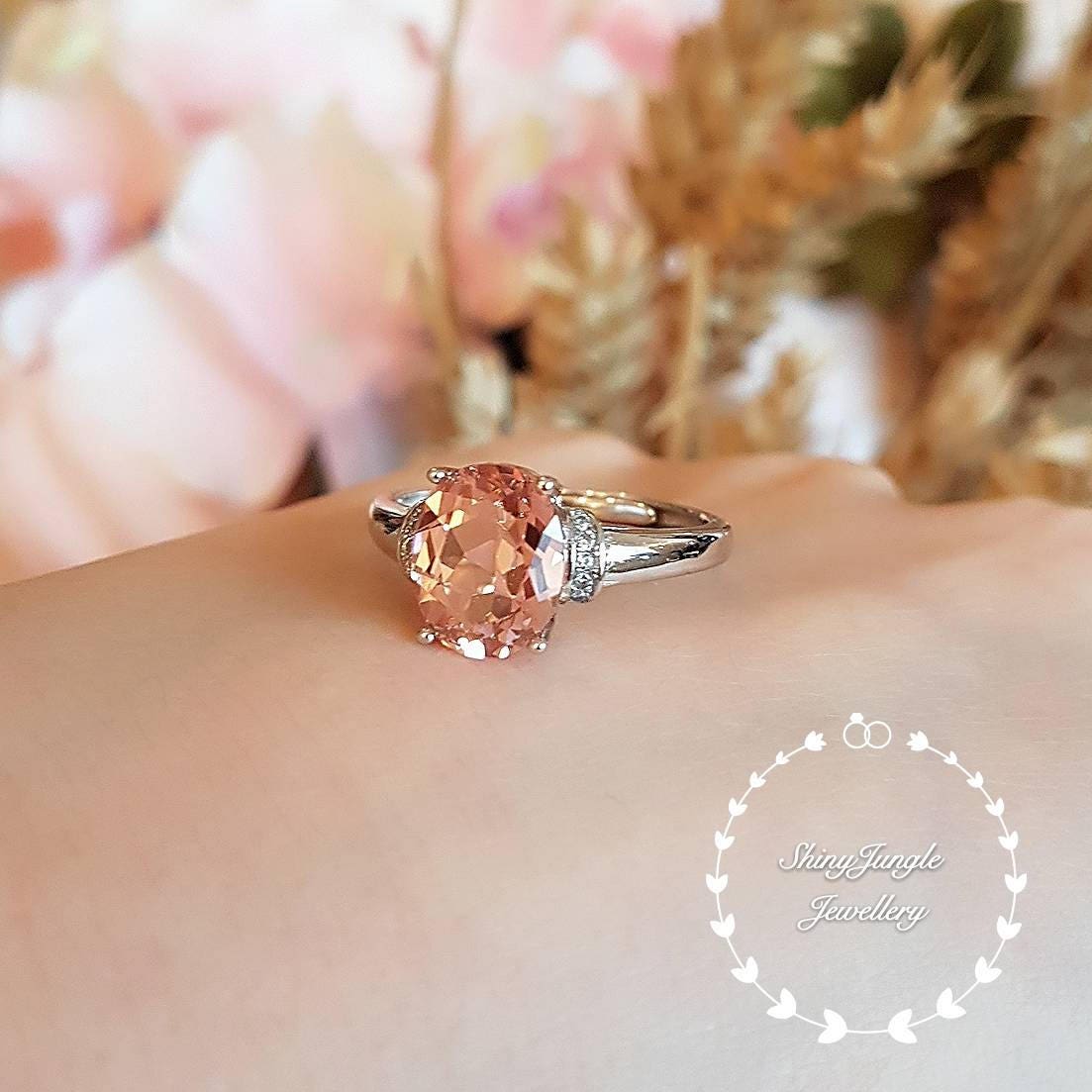 モルガナイトの婚約指輪、オーバル モルガナイト リング、ピンク モルガナイトの婚約指輪、オーバル モルガナイト リング、ピンク