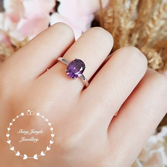 Purple Amethyst Sterling Silver Ring Purple Amethyst 14x10mm Oval Ring  Handmade Gemstone Ring Purple Stone Ring Silver Oxidized Ring - Etsy
