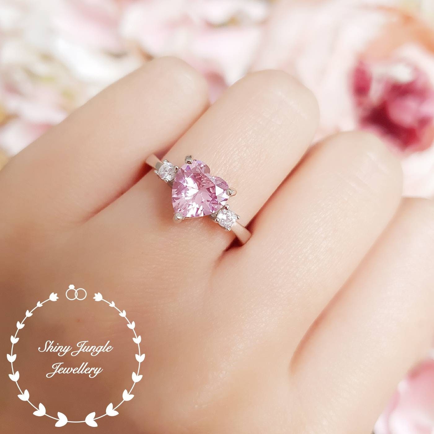 Shaped Diamond Ring Three Stone Vivid Pink - Etsy