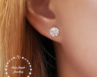 Aretes de diamantes, aretes simulados de diamantes hechos por el hombre de 0,5, 1 y 2 quilates, juego de 3 puntas de plata chapada en oro blanco de 14 k, regalo para madres con caja