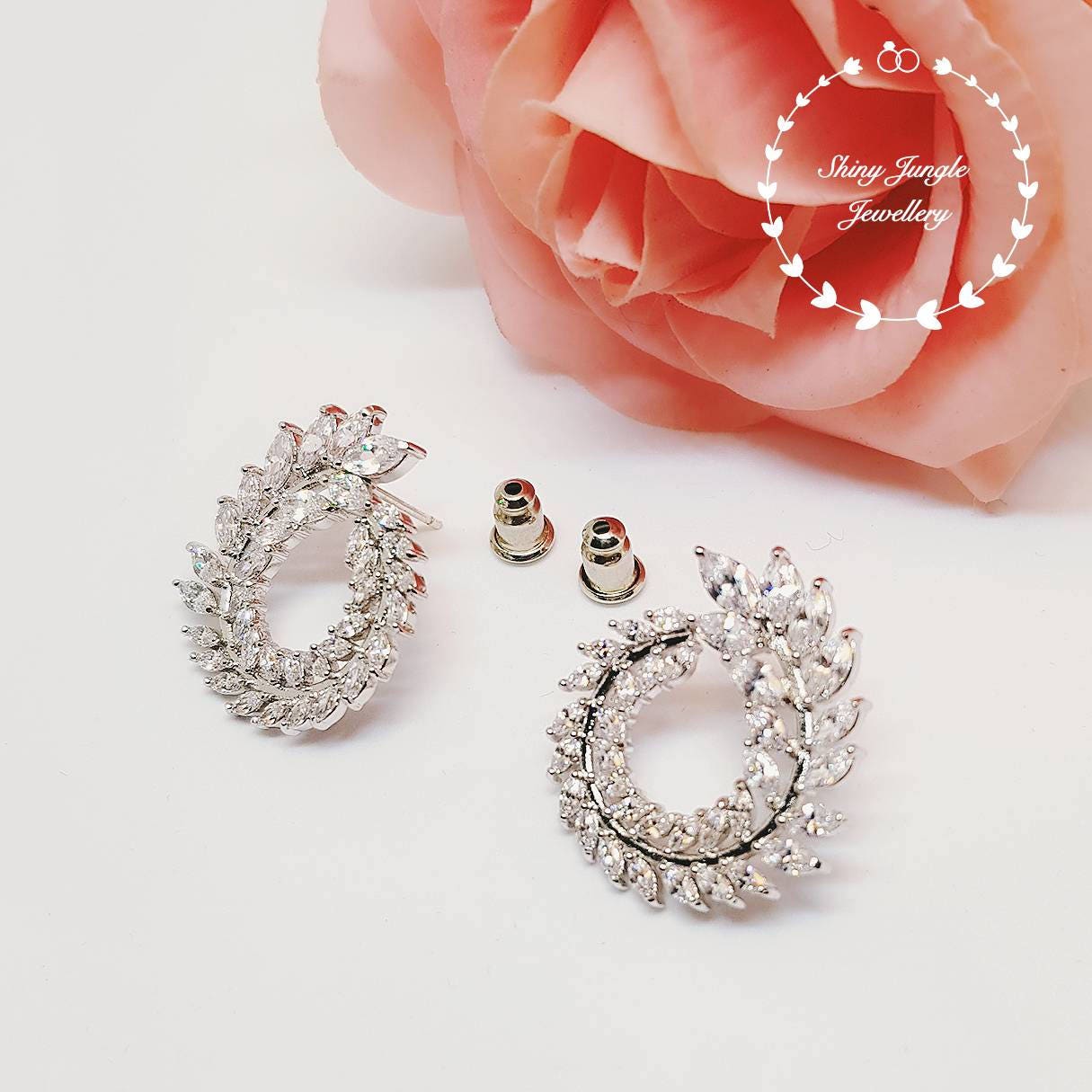 Diamond swirl statement earrings, hoop earrings, leaf earrings, bridal