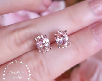 2 carats Oval Morganite Stud Earrings, 6*8 mm Simple Blush Pink Morganite Stud Earrings, Morganite Bridal Earrings, Minimalist Earrings