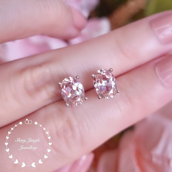 2 carats Oval Morganite Stud Earrings, 6*8 mm Simple Blush Pink Morganite Stud Earrings, Morganite Bridal Earrings, Minimalist Earrings