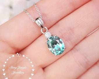 Oval Paraiba tourmaline pendant, 3ct Light Teal Green Tourmaline Necklace, Light Turquoise Blue Gemstone Pendant, October Birthstone Gift