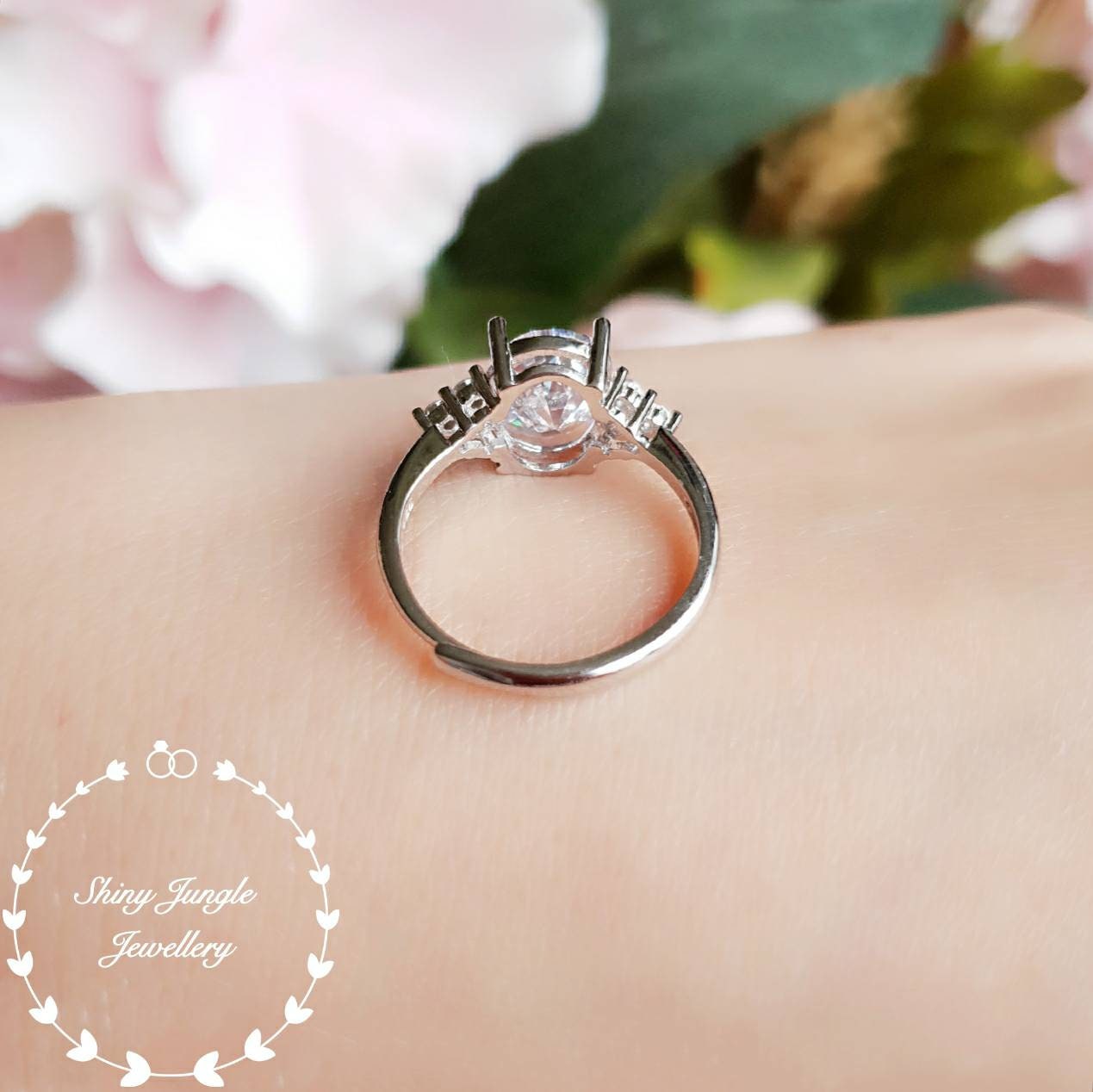 Three stone style oval cut simulated diamond engagement ring 3