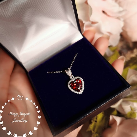 Halo Heart Shaped Garnet Necklace, Carats 8*8mm Deep Red Heart