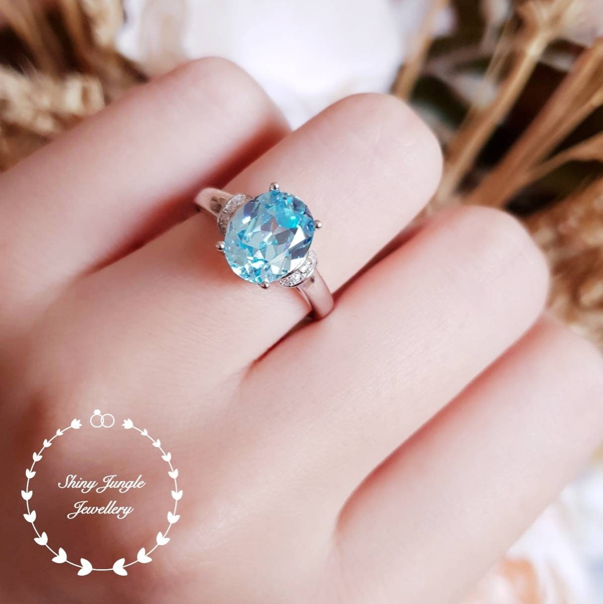Classic Oval Aquamarine Ring Modern Aquamarine Ring 3 Carats