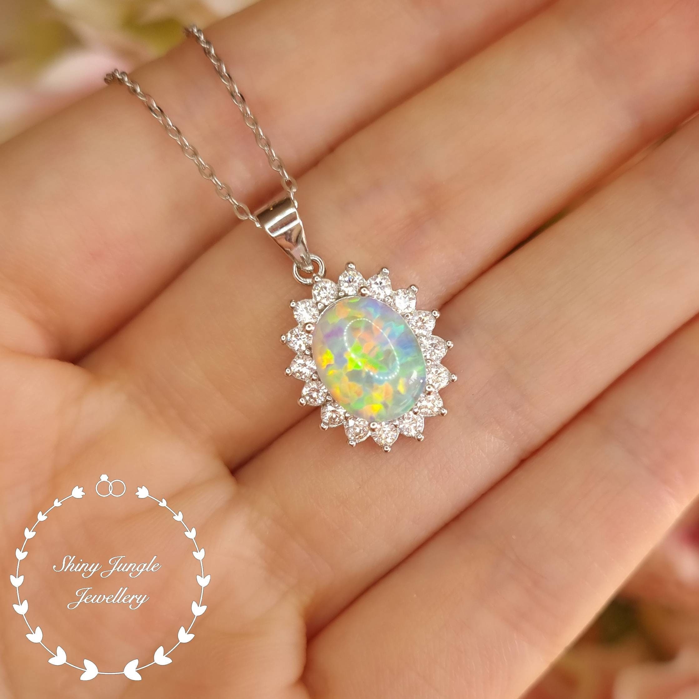 Opal shop halo necklace
