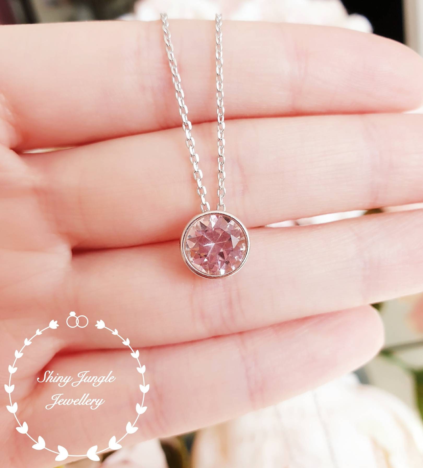 Round Morganite Necklace 2 Carats Pastel Pink Morganite | Etsy UK