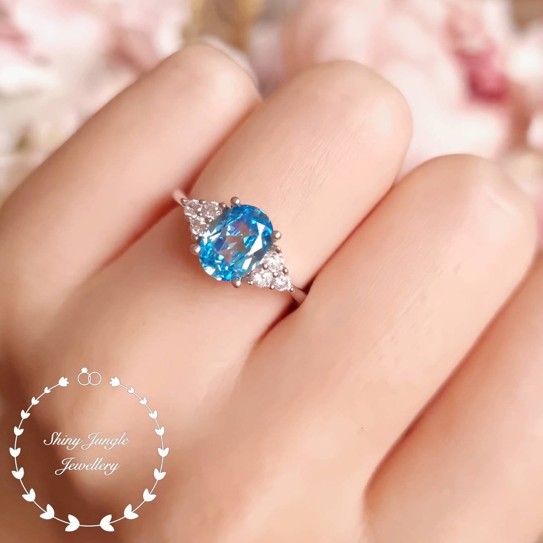 Long hexagon London blue topaz ring rose gold amethyst wedding ring Tr –  WILLWORK JEWELRY