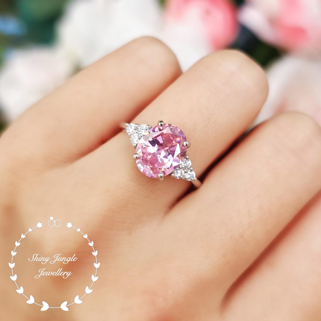 Pink Diamond Ring, Carats Oval Pink Diamond Three Stone