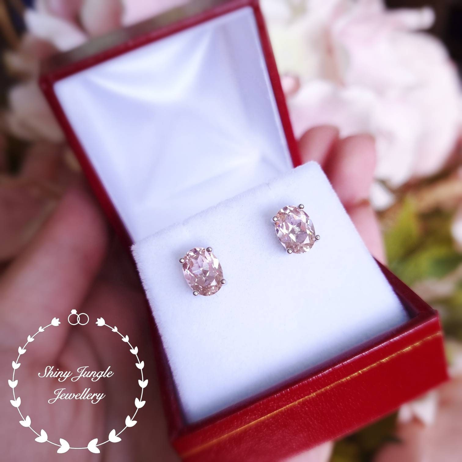 2 carats Oval Morganite Stud Earrings 6 8 mm Simple Blush Pink