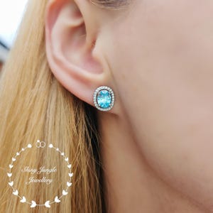 Modern Halo Hot Pink Sapphire Earrings, 2 Carats Genuine Lab Grown Pink Sapphire Stud Earrings, Sterling Silver image 7