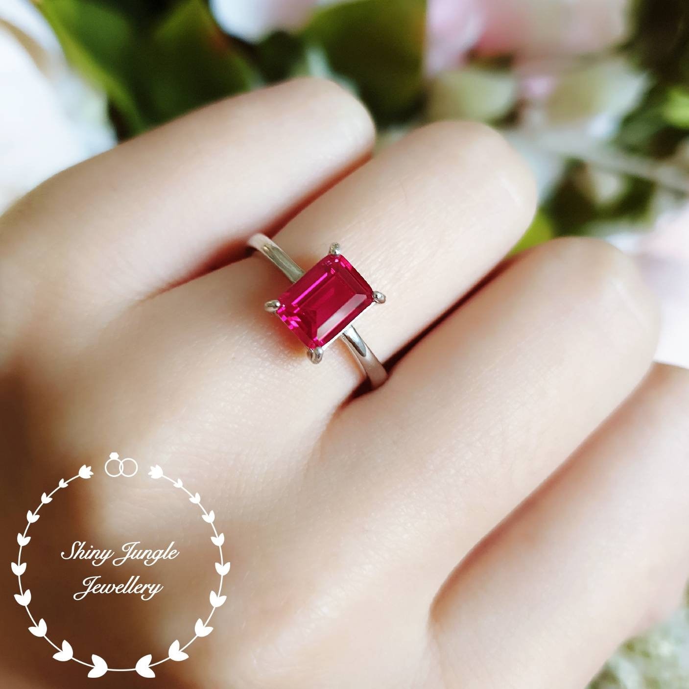 Buy Vintage Ruby Elongated Emerald Engagement Ring Yellow Gold Unique Gold Ruby  Ring With Moissanite Halo Anniversary Promise Wedding Ring 7386 Online in  India - Etsy