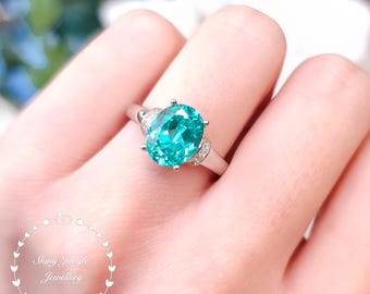 3 Carats Paraiba Tourmaline Ribbon Design Engagement Ring, 3 Carats Light Teal Green Tourmaline Solitaire Ring, Turquoise Stone Promise Ring