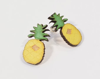 Aleksiina Design Wooden Pineapple Stud Earrings, pineapple earrings, hand painted, birch plywood from Finland, ecological jewelry
